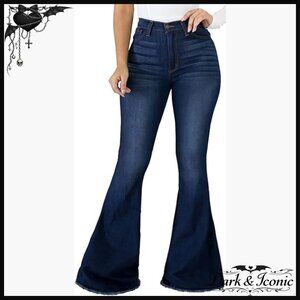 High Waisted Flared Jeans Ripped Knee Classic Fit Denim Pants